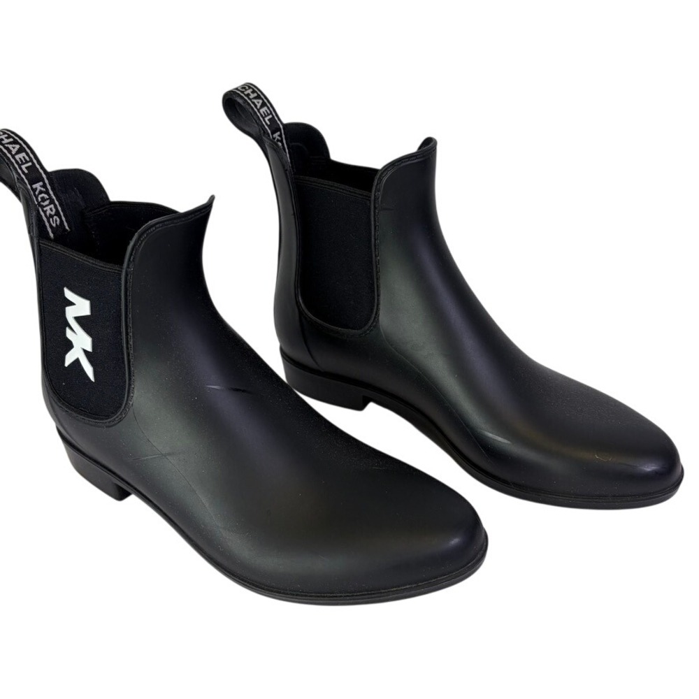 Michael Kors Rain Boots Women 8 Black Chelsea JH21G‎ Matte Logo Pull On Utility